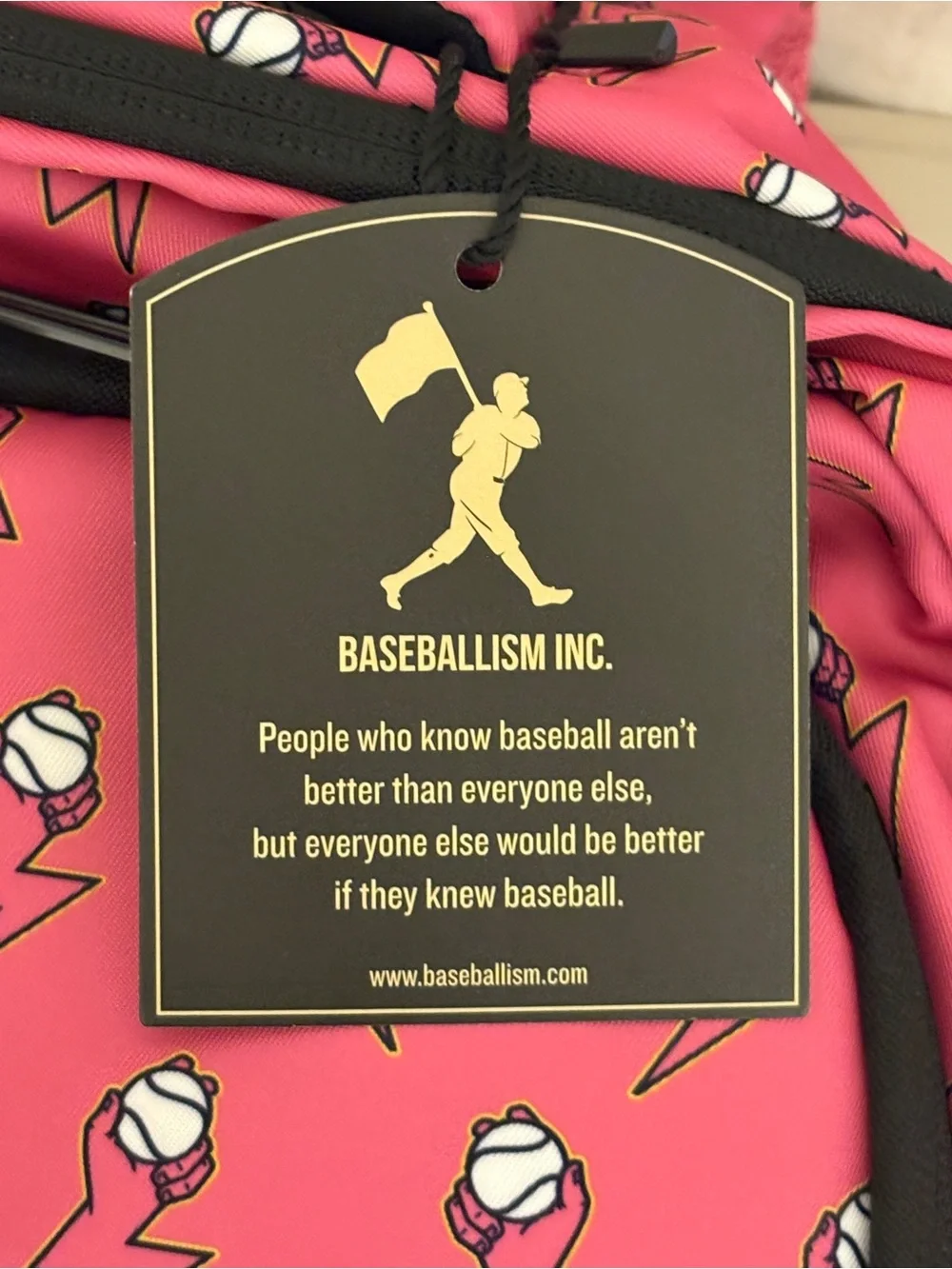 NWT Baseballism Electric No Fear Cap Clip Backpack Pink Yellow Babe Ruth Quote